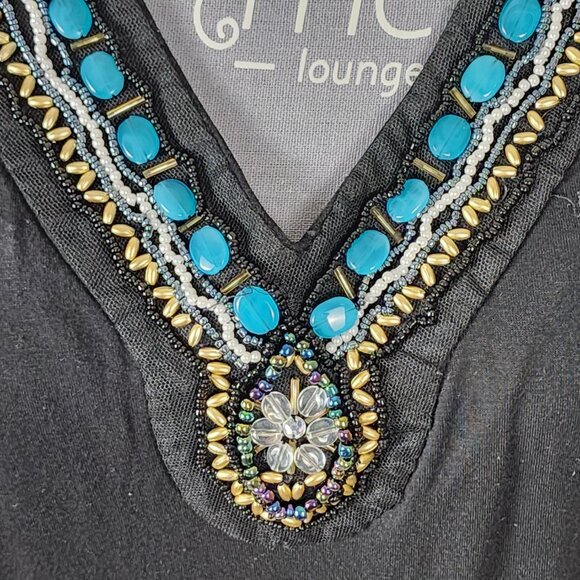 Roz & Ali Black Stretch Knit Jewel Necklace V-Neck Dress - Picture 3 of 9